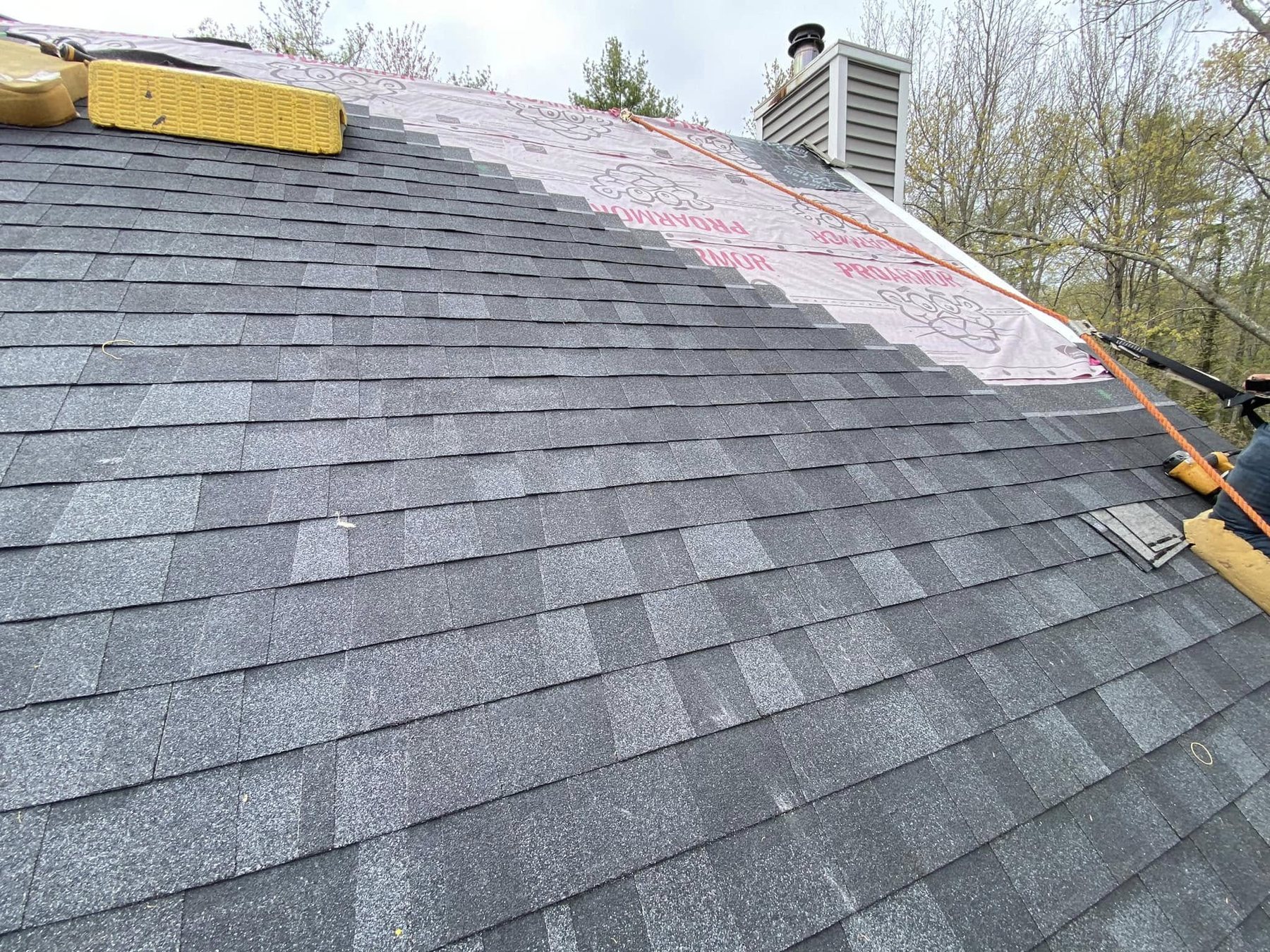 Shingle installation in progress